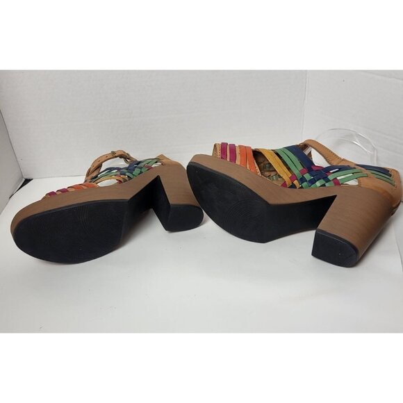 Macarena Mexican Leather Boho Platform Block Heel Sandals Size 9.5 - Picture 3 of 9